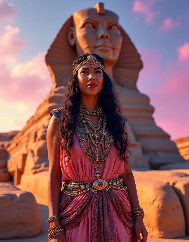 kombi tunada,woman,30 years,brown hair,brown eyes,sunny day,egypt,eye focus,full body,cleopatra