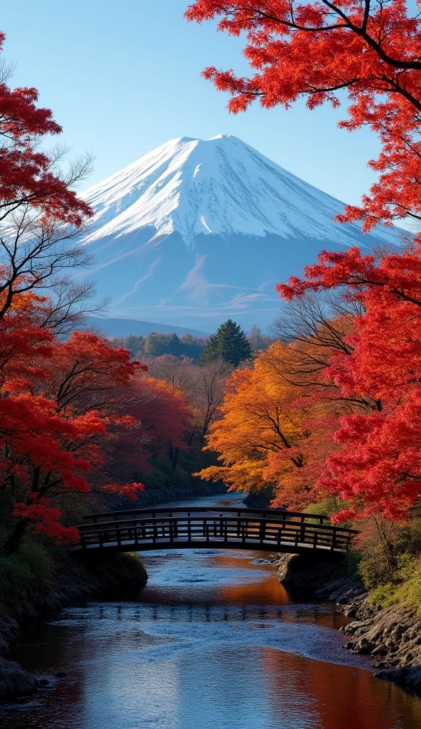 Redish Foreground Mount Fuji during the fall with reddish leaves