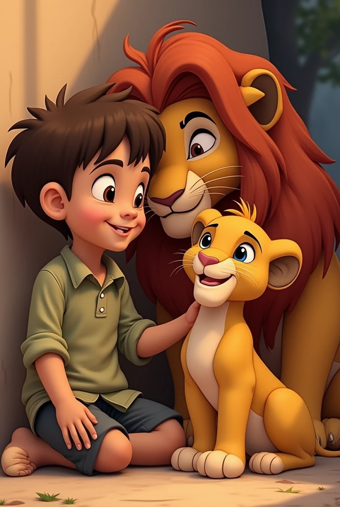 The lion baby crying and kids picked up