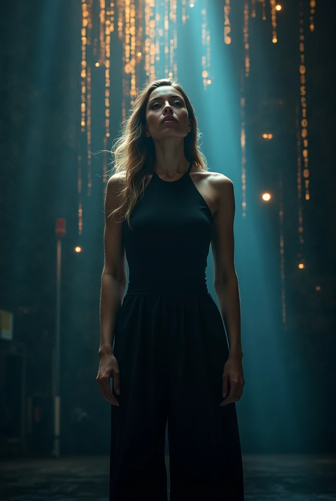 portrait photo of a woman in a cave wearing exploration gears, exploring large cave:1.3, holding a lantern, half body, looking at surroundings, magical glow, tank top, magic energy,