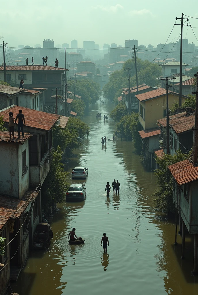 Peripheral neighborhood in Brazil near the sea, sea water invading homes due to global warming

