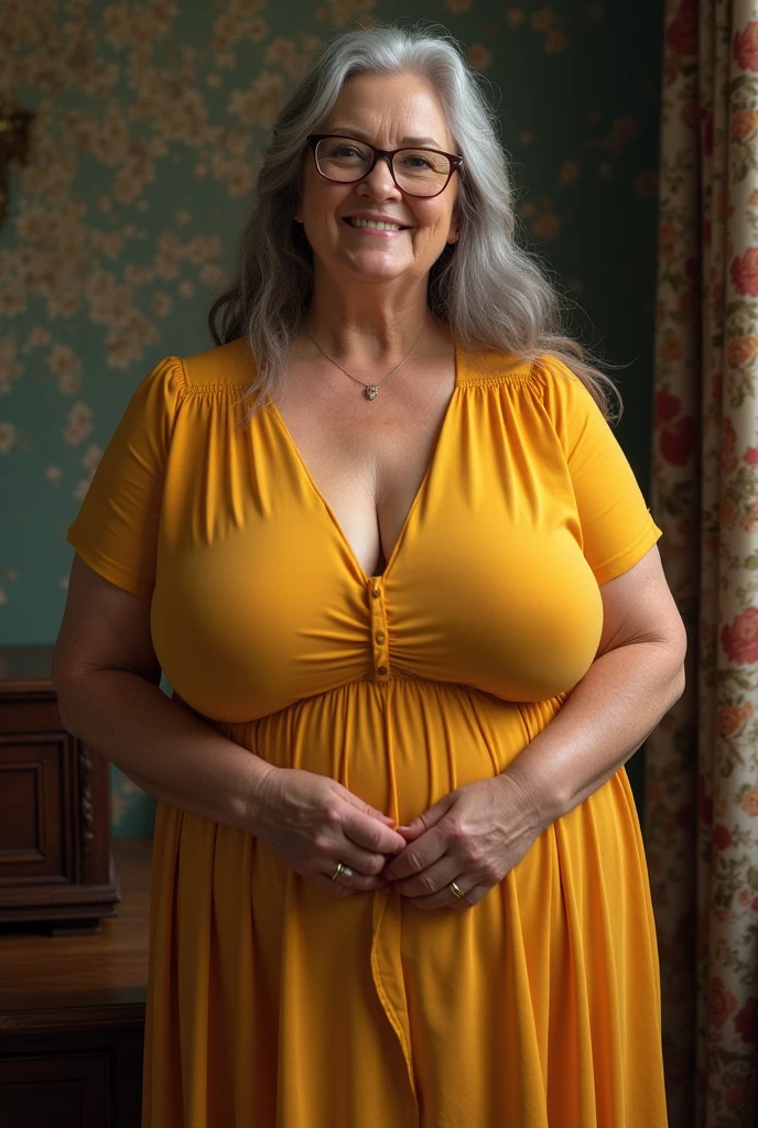 A beautiful matronly woman with abnormally huge round breasts - SeaArt AI