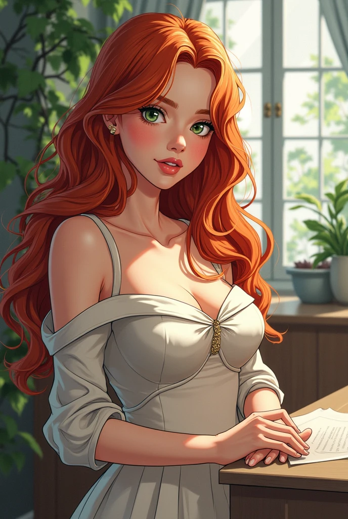beautiful buxom red head russian girl half clothed but with a tight top and plaid skirt 18 years old outdoor photo realism sensual pose, glamour, hyperrealist