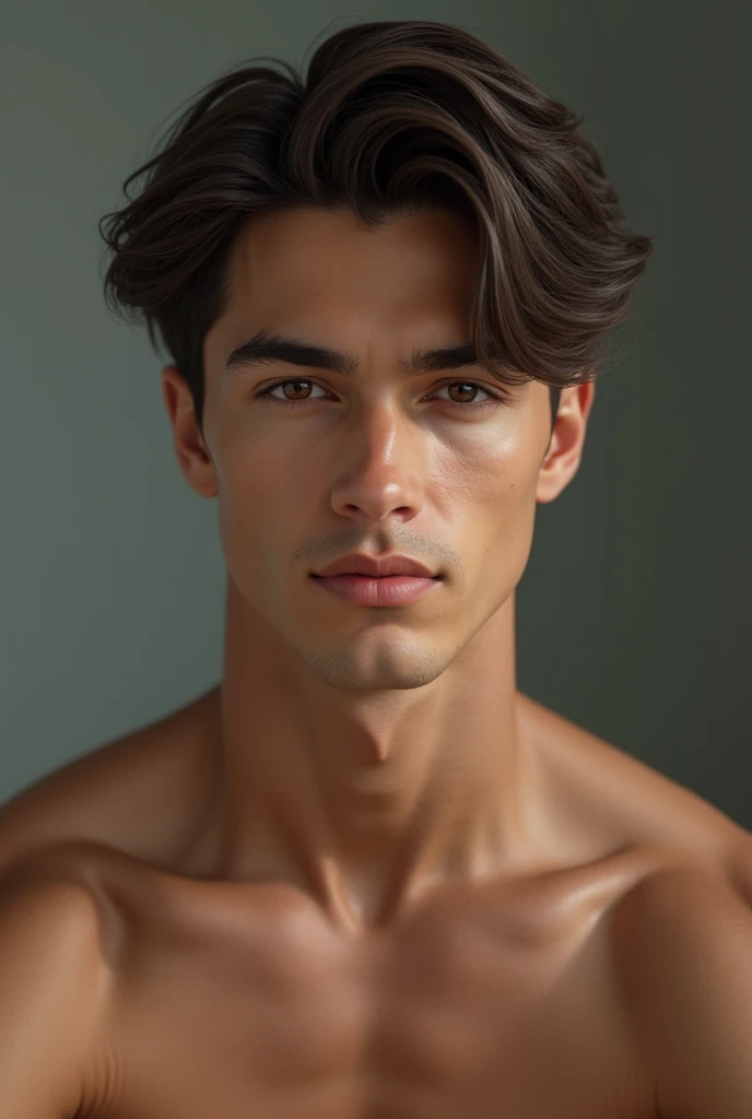 (masterpiece)), ((best quality:1.2)), High Resolution, 8k, (ultra_realistic:1.3), (photorealistic:1.4), (NSFW), sharp focus, young male model, (masculine appearance), (smooth body no hair), slender, lean and tall physique, ((small pectora)), (symmetric body and hands), lean man with light tan skin, cute young man, close up to a skinny, prefect body, with short black hair, light brown eyes, ((Closeup dick picture)) from a nude dude with a fit body and a huge cock between his feet, with the foreskin pulled back, smooth body young Spanish man, by Adam Dario Keel, inspired by Ludovit Fulla by Ludovit Fulla