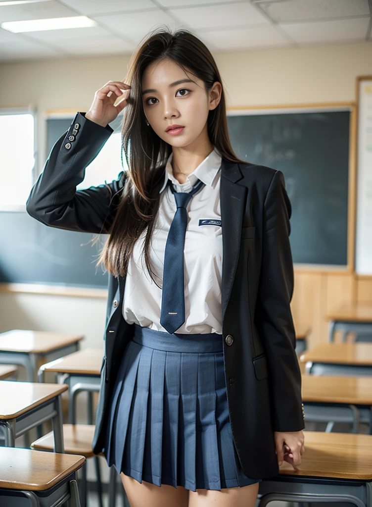 ulzzang-6500-v1.1, (raw photo:1.2), (photorealistic:1.4), beautiful detailed girl, very detailed eyes and face, beautiful detailed eyes, ridiculous, incredibly ridiculous, huge file size, super detailed, high resolution, very detailed, best quality, masterpiece, kemomimi, ((Japanese girls' high school uniform)), illustration, very detailed, CG, unified, 8k wallpaper, amazing, fine details, masterpiece, best quality, very detailed CG uniform 8k wallpaper, face light, movie lighting, 1girl, 16 years old, ((dynamic pose))), (camel toe), (half), (pantyhose), (sitting in classroom))