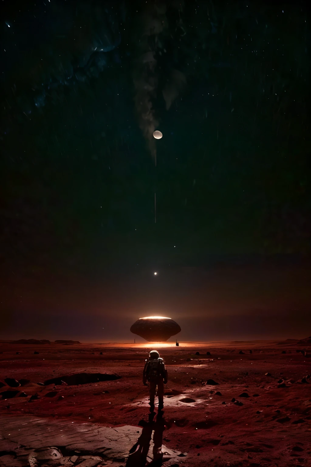 a space module landing on the surface of a planet, 8k highly detailed, photorealistic, cinematic lighting, dramatic, epic scale, realistic space shuttle, moon rover, astronaut walking on the moon, American flag, craters, rocky terrain, planets or moons visible in the background, dramatic shadows, vivid colors