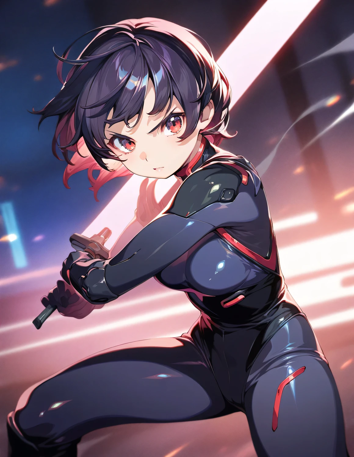 Anime girl with a sword in her hand in a city - SeaArt AI
