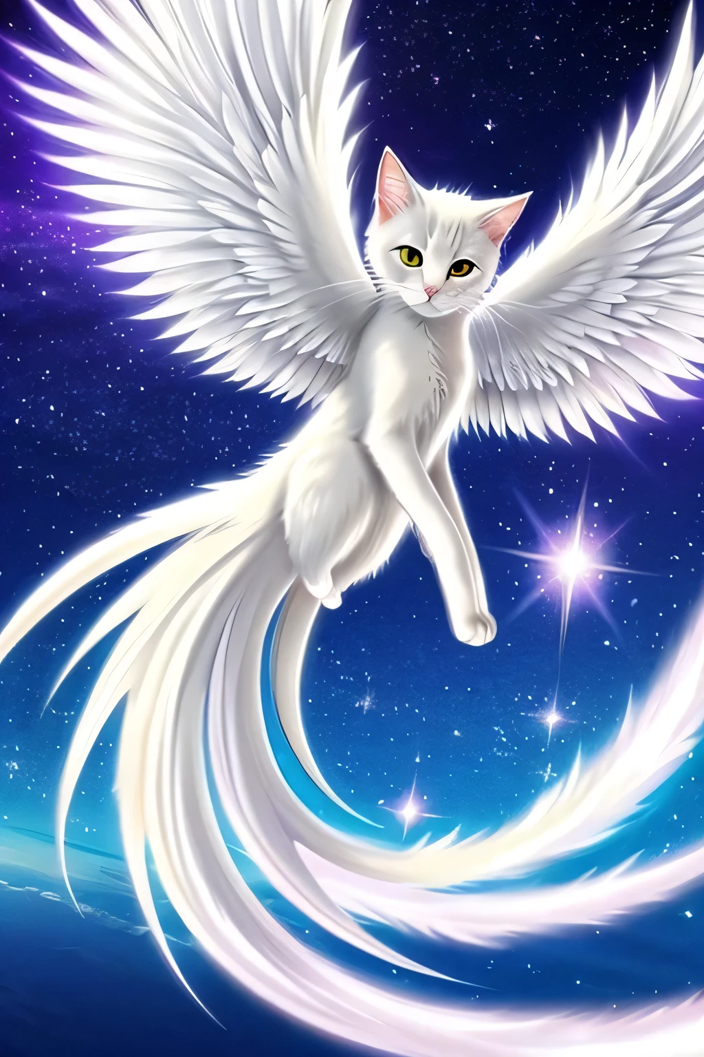 anime style cat angel wing fantasy background