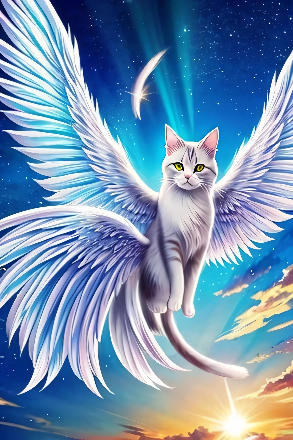 anime style cat angel wing fantasy background