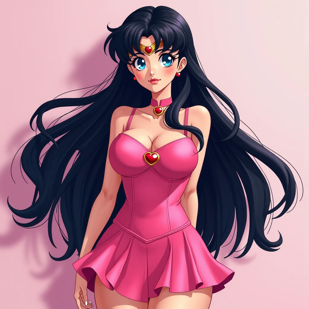 thick sailor mars, arms at sides, kawaii, cute overload, 60s psychedelic anime style, funky, trippy, playful, pastel color palette, art nouveau, art deco, pop art, absurdres, highres, ultra detailed, big tits, cleavage, realistic depiction