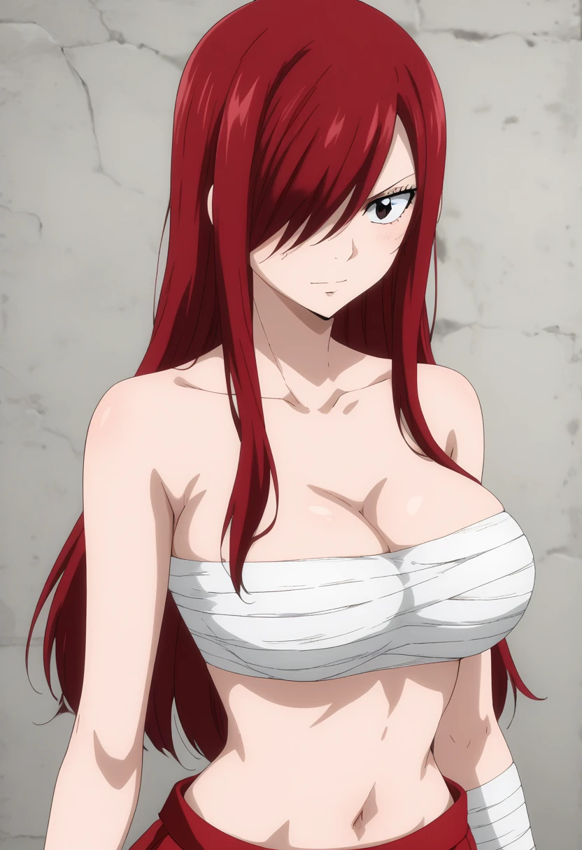 ((white color background)), cowboy shot, 4k, very high color saturation, tall woman, bold drawing lines, ultra detailed body and face, perfect body proportions, highest quality, 1girl, solo, ((white color background)), thick arms , looking at viewer, smile, ERZASCARLET, BARE SHOULDERS, big breasts, off-shoulders, (black bikini, black bikini), tall girl, detailed red hair, smile, open mouth, big eyes, groin, long belly, wide shoulders