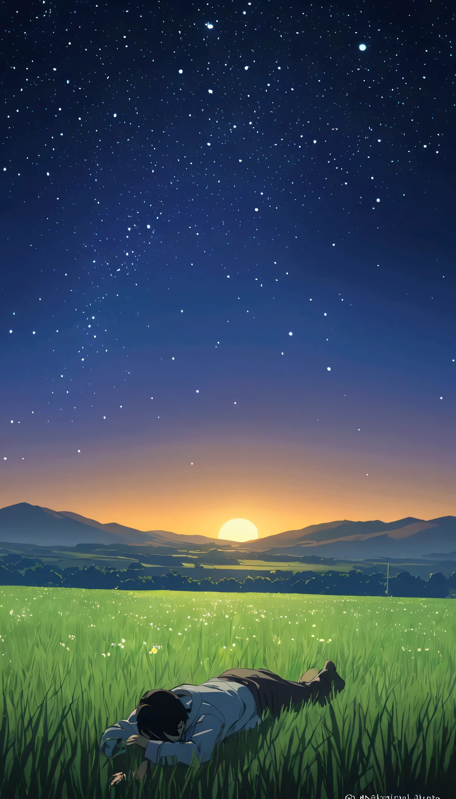 anime style Alone man lay down under the stars
, Makoto Shinkai Cyril Roland, 4k anime art wallpaper, 4k anime art wallpaper, Animated background, 8K anime art wallpaper, Animated background art, Animated landscape wallpaper, Amazing wallpaper, HD wallpaper, 4K animation wallpaper, 4K animation wallpaper, Art by Aries Moros, Art: Bob Biary, AI Art by Ashley Wood, Greg Rutkowski