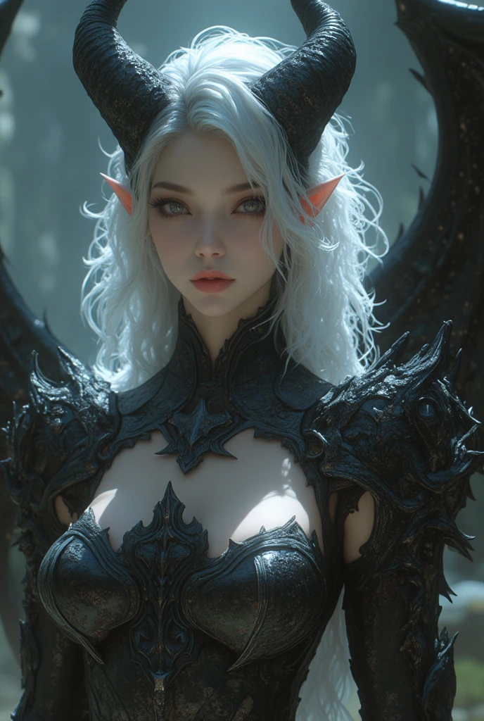 (Dark elf witch), the face of zendaya:Dua lipa, pointy ears, grey skin, white hair, (high top fade haircut), (one braid in one side of the head), masterpiece, dark forest in the background, fog, in the night, full moon ligth, 8k, detailed digital art, piercings.