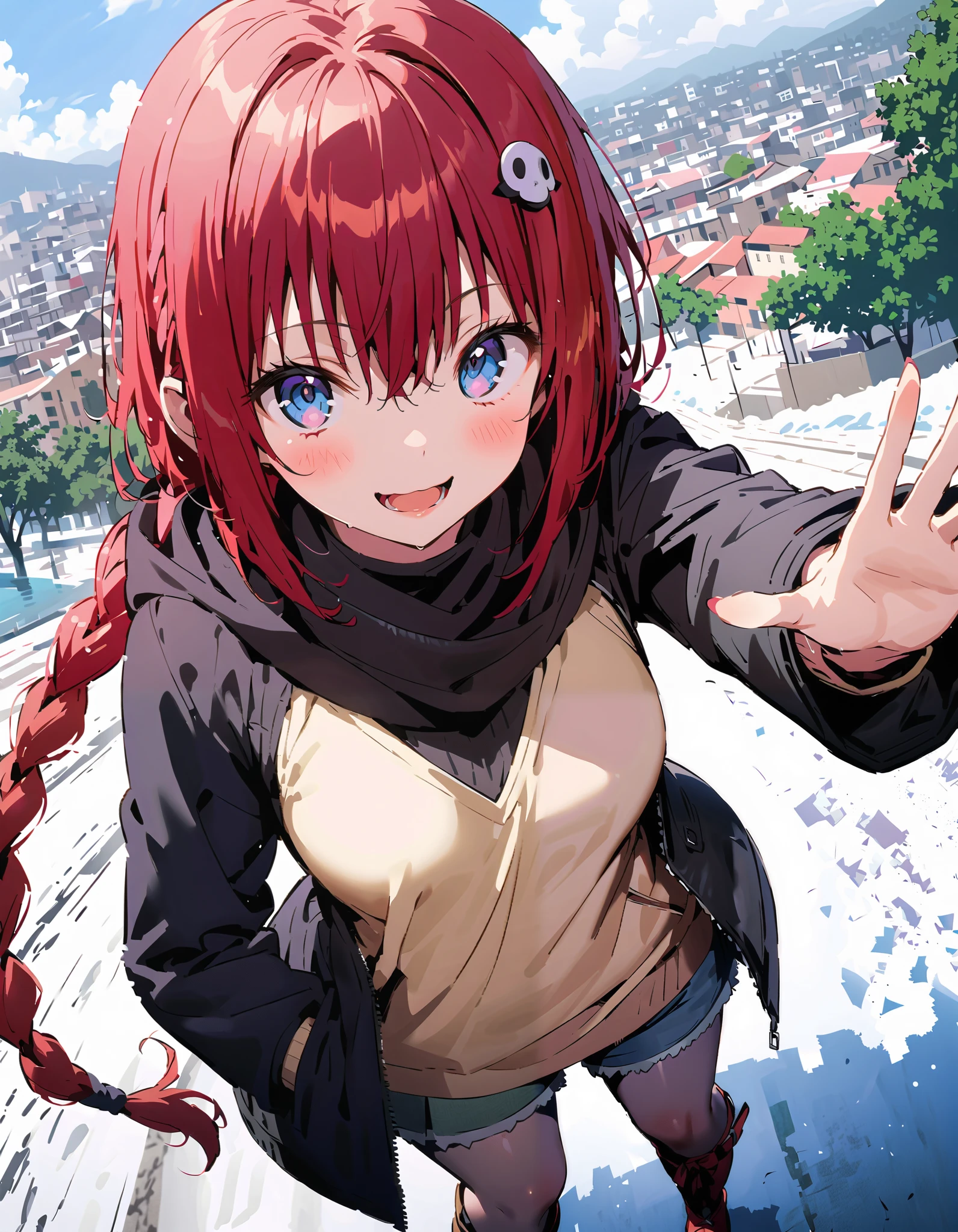 blue eyes,smile,blush, open their mouths,
