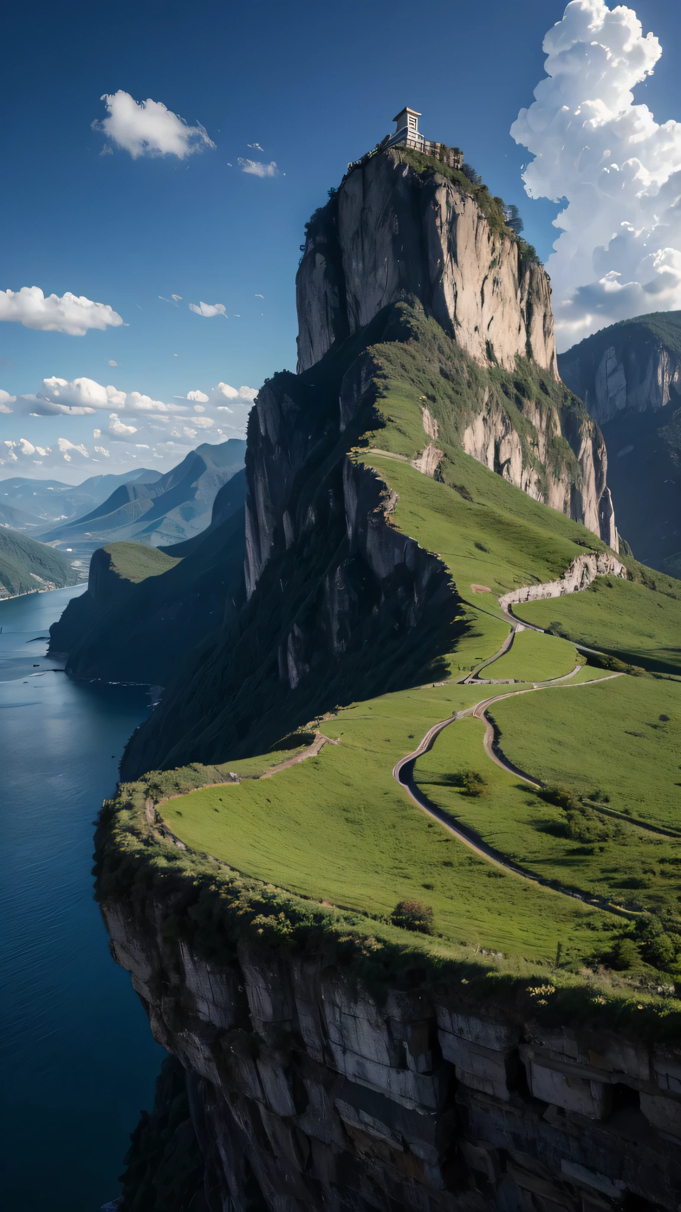 Masterpiece, 最 high quality , high quality , Detailed CG Unity 8K Wallpaper , landscape, Outdoors, null, cloud, null, not human, Mountain, landscape, water, tree, Blue NULL, waterfall , cliff, nature, river , cloudy skies, Award-winning photo, depth of coverage , high resolution, bloom, Chromatic Aberration, photorealism , very detailed , Artstation Trend , CGSociety Trends , 複雑な断cliff , high detail, dramatic, Art you can enjoy on the go