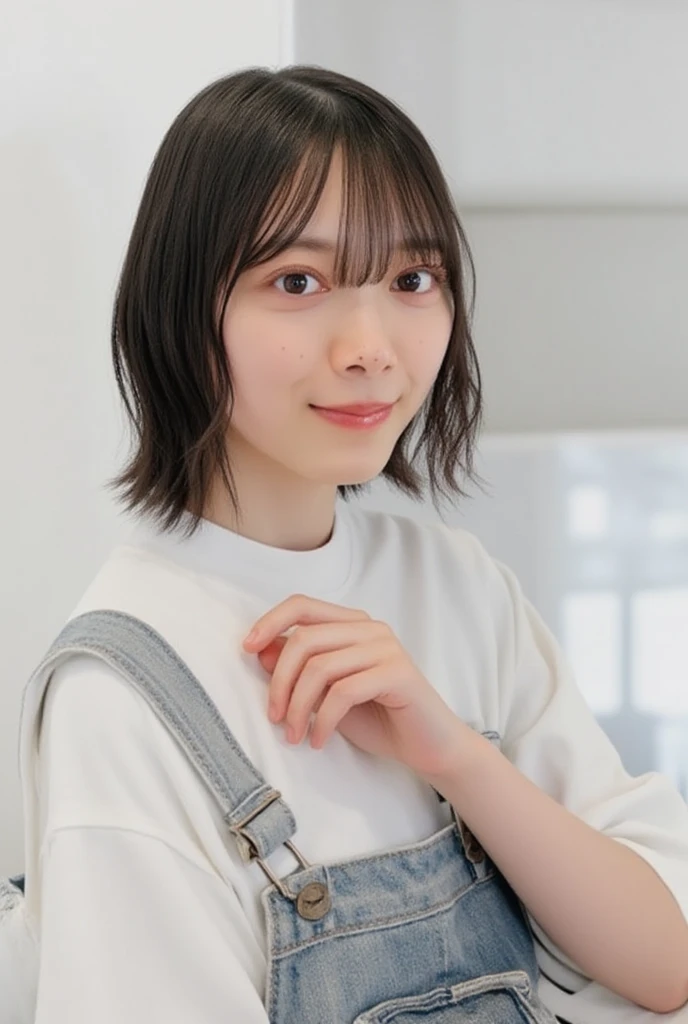 (natural lighting:1.3), 8k, RAW photo, best quality, masterpiece, realistic, photo-realistic, clear, beautiful face, no makeup, best quality, ultra high res, BREAK, Japanese cute girl, 14 years old, (very short cut hair:1.2), smile, standing, (election of nipples:1.2), (grainy texture:1.3)
