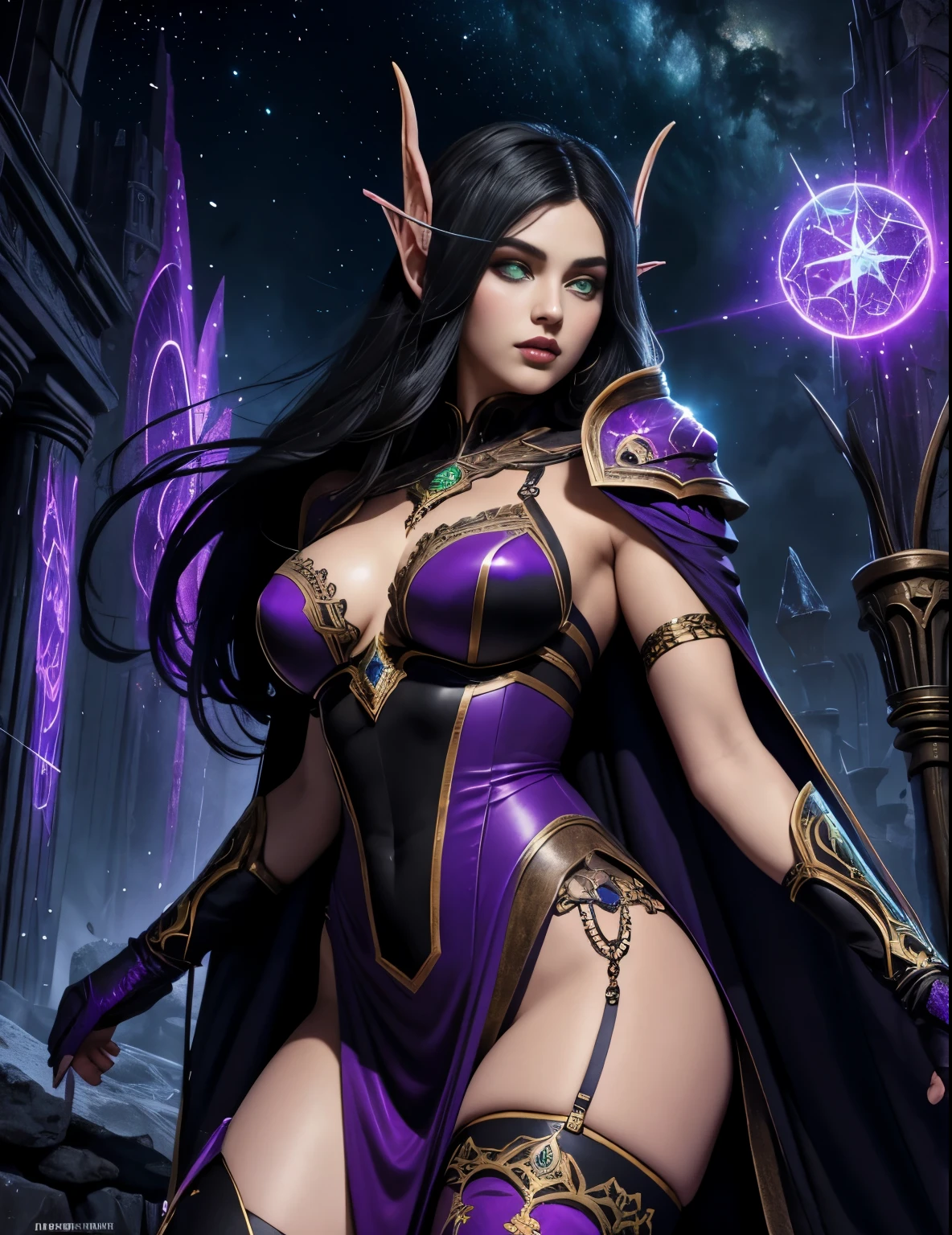 wow ,night elf ,assasin,mystical,magic,green eyes