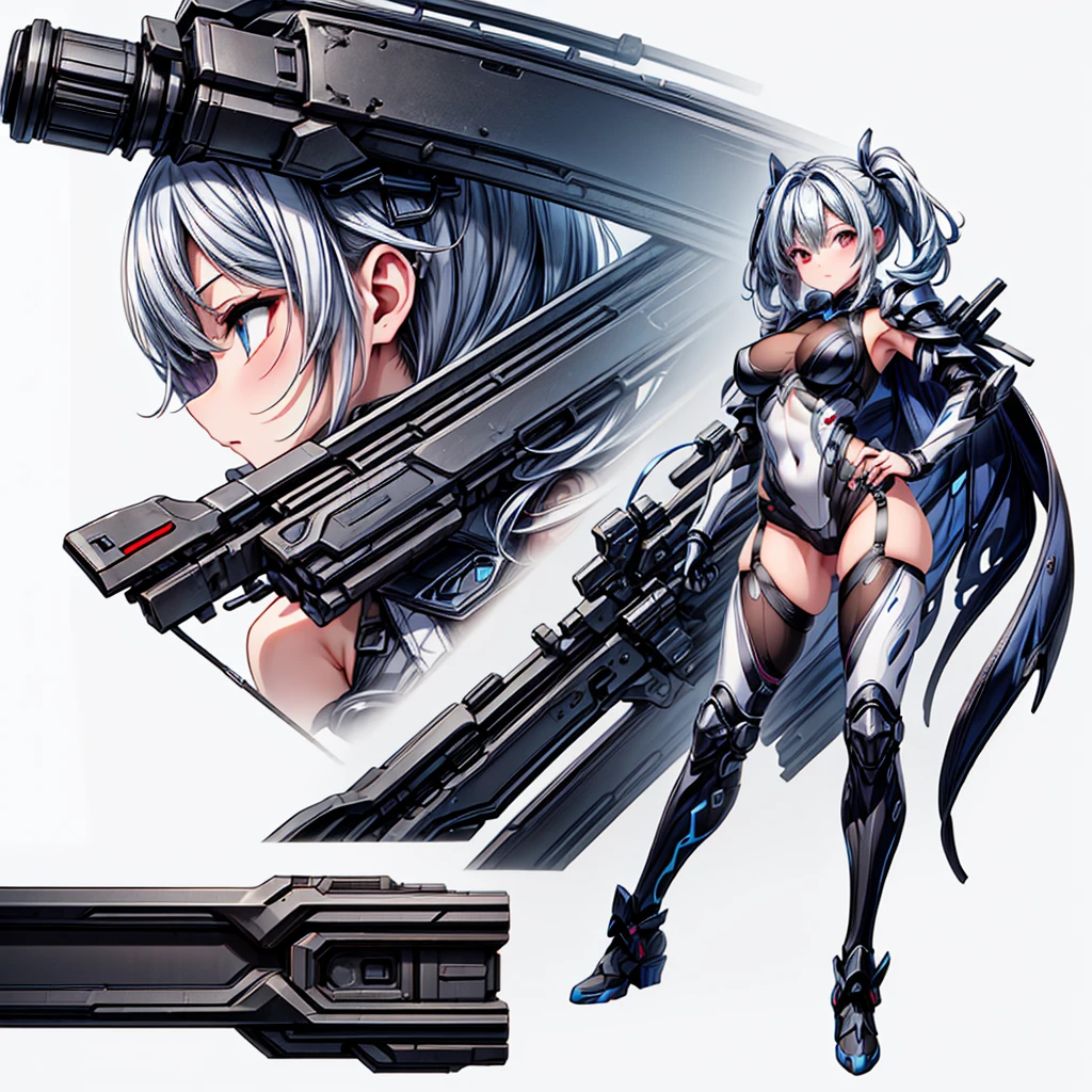 vtuber model, silver hair, grey hair, long hair, messy hair, straight hair, expressive hair, heart-shaped pupils, dilated pupils, embarrassed, blush, blue eyes, heart in eye, naughty, Conceptual art, modern, anime style, anime, reference sheet, multiple views, from behind, from below, from side, UHD, masterpiece, anatomically correct, super detail, textured skin, high details, high quality, best quality, highres, 8k, art concep, character design
