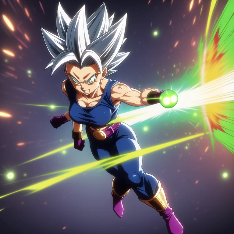 dbsuper style,
Petite Girl, green aura, super saiyan aura, belt, purple colored hair, extremely long huge fluffy hair, bruise, bruise on face, clenched hands, frown, Mage's hat, gloves, blue eyes, grey gloves, evil grin, medium breasts, petite, soft muscles, solo, spiked hair, super saiyan, super saiyan 4, mouth opened, furious, Magician clothes, Super Saiyan 2' aura
, ((masterpiece))