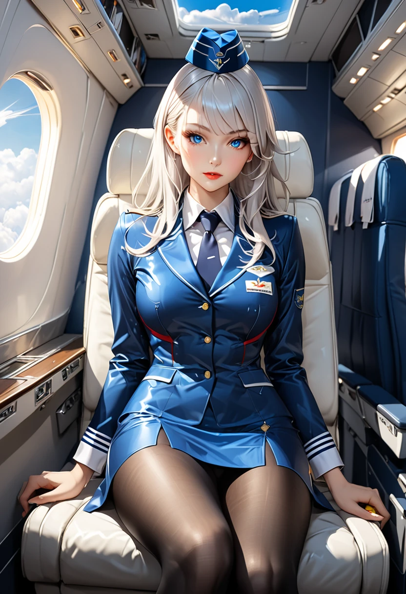 superflat, flat shading, flat colors, (masterpiece:1.2, best quality), (closeup), (2women:1.4), teen, slim, (white military outfit), pleated skirt, military hat, space cadet, sitting by desk, in classroom, put head on hand, bored, classmates in background, (spaceship interiors), futuristic, cosmos, watercolor