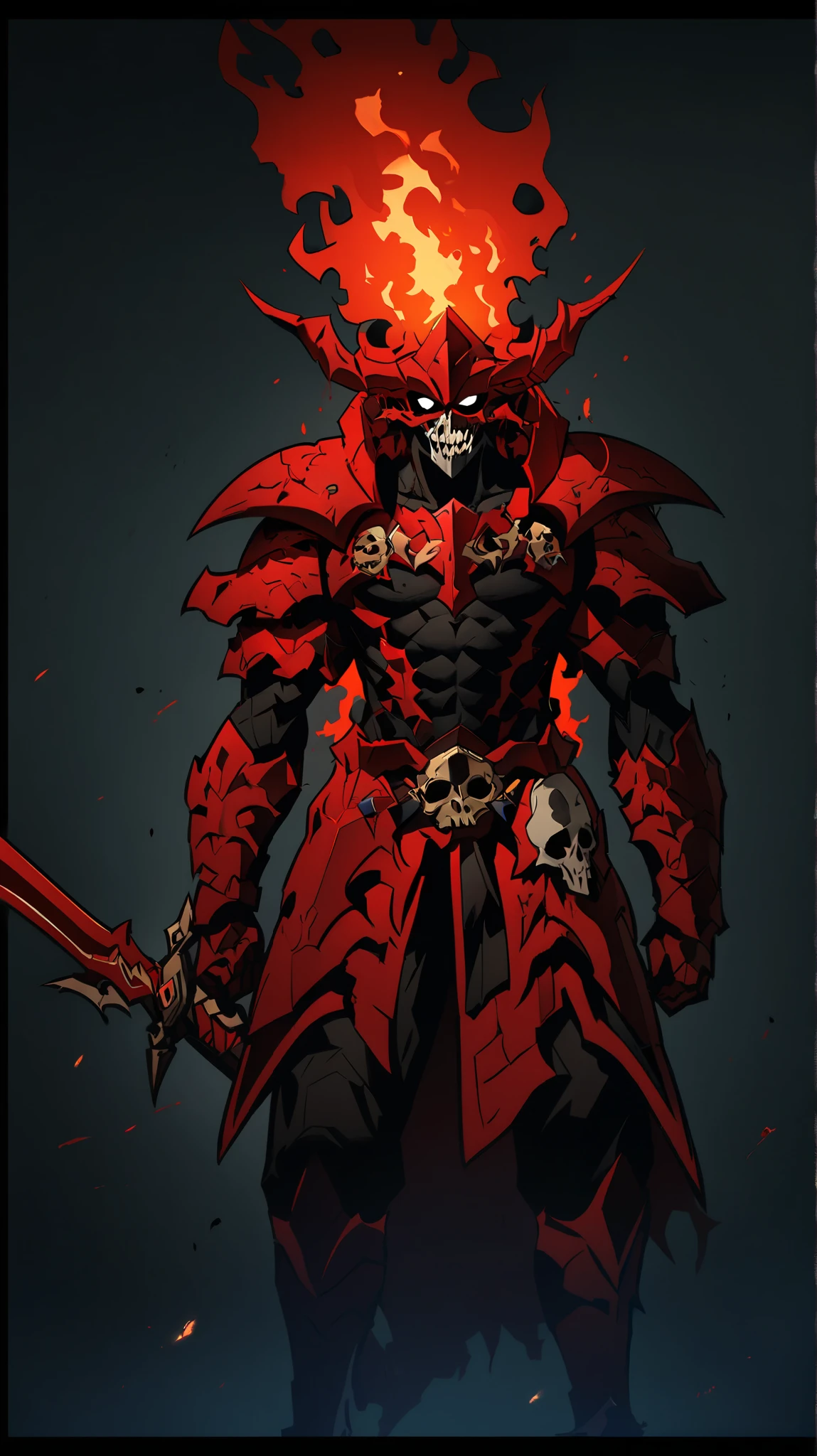Make the 9 concepts that are the primal gods of the universe: 2. Triferus the primal God of the deepest Abyss in the Underworld I understand ! I will create an image of Triferus in Korean Manhwa style ,
- Powerful Demonic Warrior
- Burning black and red armor
- Skull face
- Black handles
- Huge sword in flames
- Man and his color is fire red