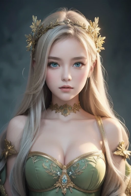 Absurd, ultra-detailed, high quality, masterpiece detailed face, beautiful eyes(eyes detailed) , Whole body, Greek mythology, Goddess, Aphrodite , a vision of ethereal loveliness, radiating an enchanting aura that captivated all who beheld her, possessed a grace that seemed otherworldly and a charm that could sway even the most steadfast hearts, more beautiful than anything or anyone in the universe, hair flows like strands of spun silk, cascading in waves of lustrous gold. eyes are deep and mesmerizing, sparkling with a divine light that reflects the depth of her passion and the mysteries of love, lips is delicately curved, hold a hint of a knowing smile, teasing and alluring in their gentle grace, skin is flawless, smooth as petals of the finest rose, Golden blonde hair, whole body , lace lingerie
