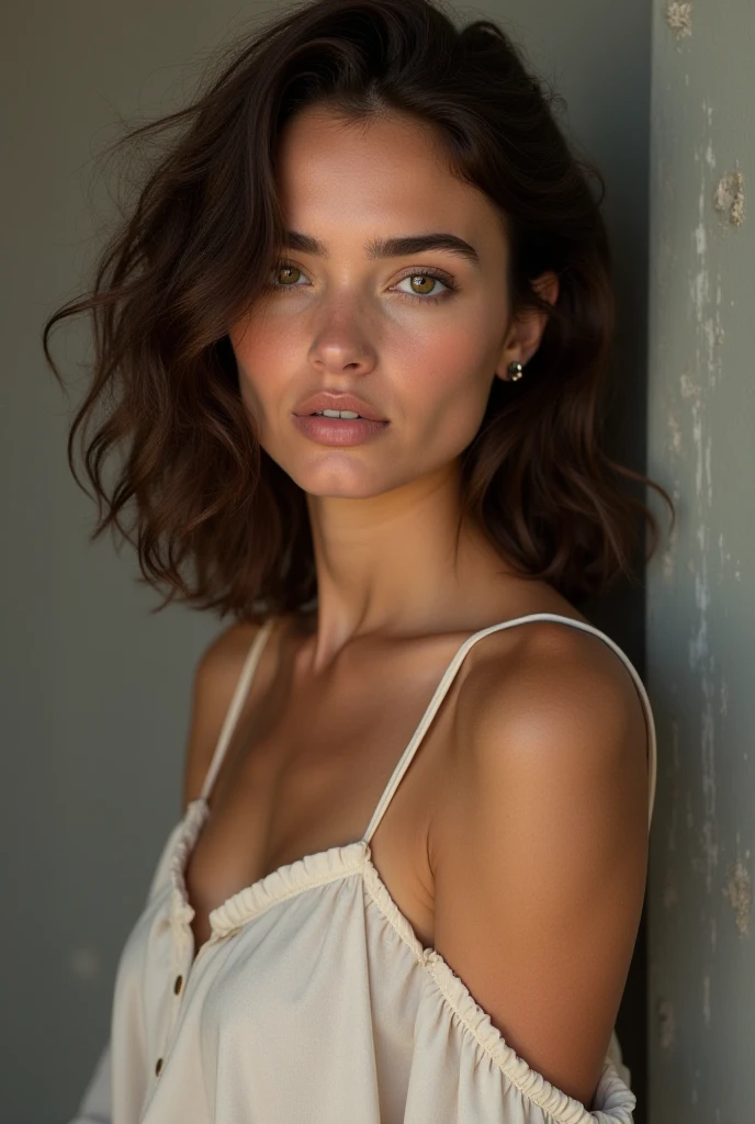 a photo of andreatvdr,dynamic pose in the streets sunbathing,wearing a v neck blouse,perfect eyes,(realistic skin texture with skin pores),(nice hands,perfect hands),visible waist,(voluptuous:0.25),high res,8k raw photo,photorealistic <lyco:Andrea_Tivadar:0.8> <lora:photorealistic02:1> <lyco:GoodHands-beta2:1.3>