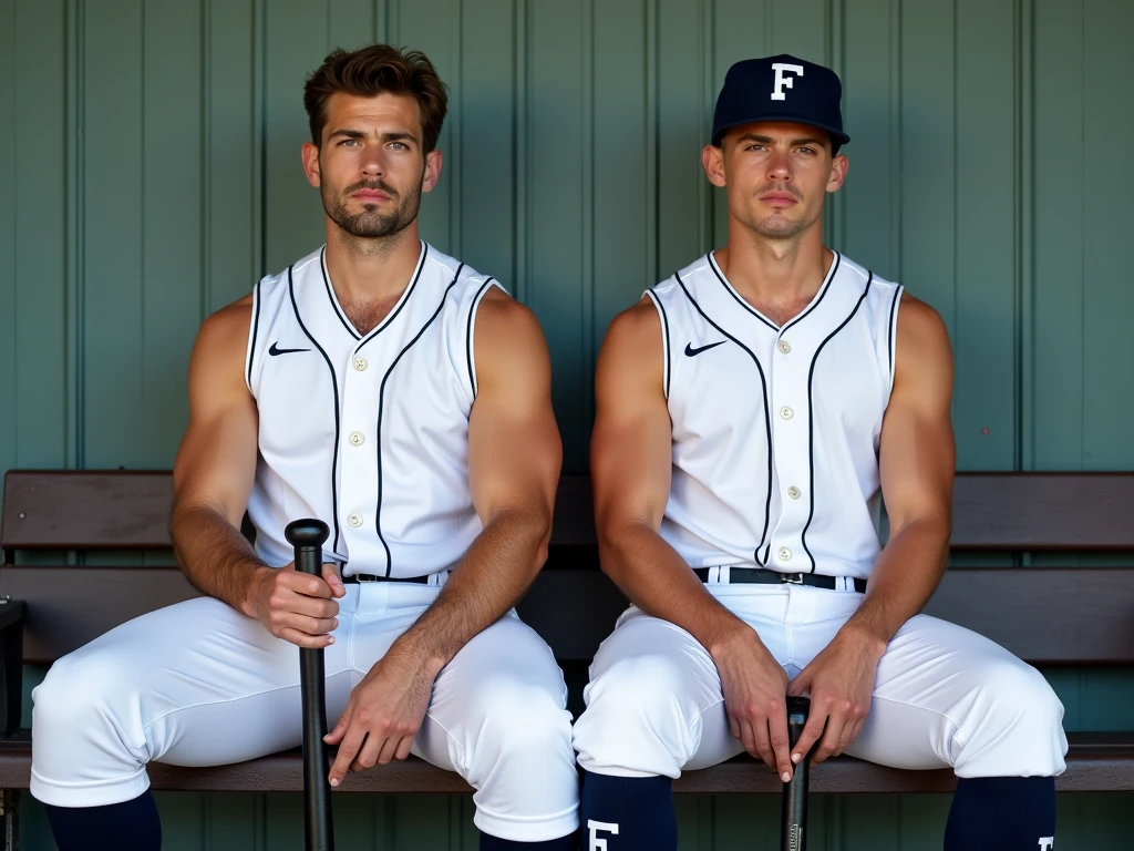 2 sexy baseball man in a room