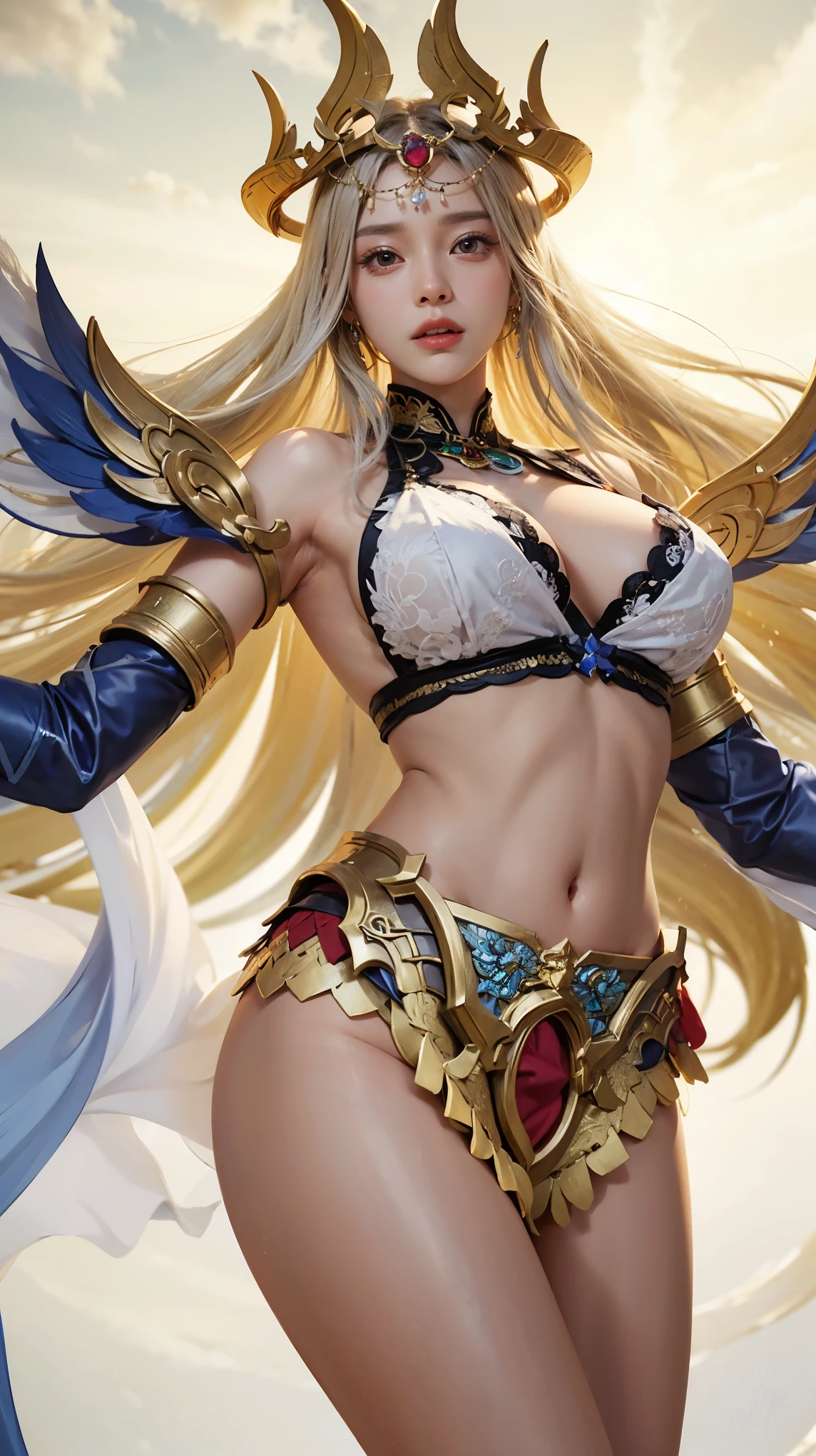 realistic, 1 women, best quality, 12k, HD, long hair, (big round breasts:1.5), cleavage, ponytail, necklace, jewelry, shorts, short jacket, slim hips, hair tie, yellow eyes, black hair, super detailed, Eye details, hair details, person details, mouth details, face details, breast details, clothes details, hair details, pants details, hand details, whole body