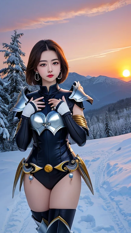 "Create an image of Lissandra in her Classic skin from League of Legends by Riot Games, wearing her dark, ice-themed armor with a spiked crown, have massive k-cups, standing in a frozen, icy fortress with jagged ice formations and a chilling atmosphere."

