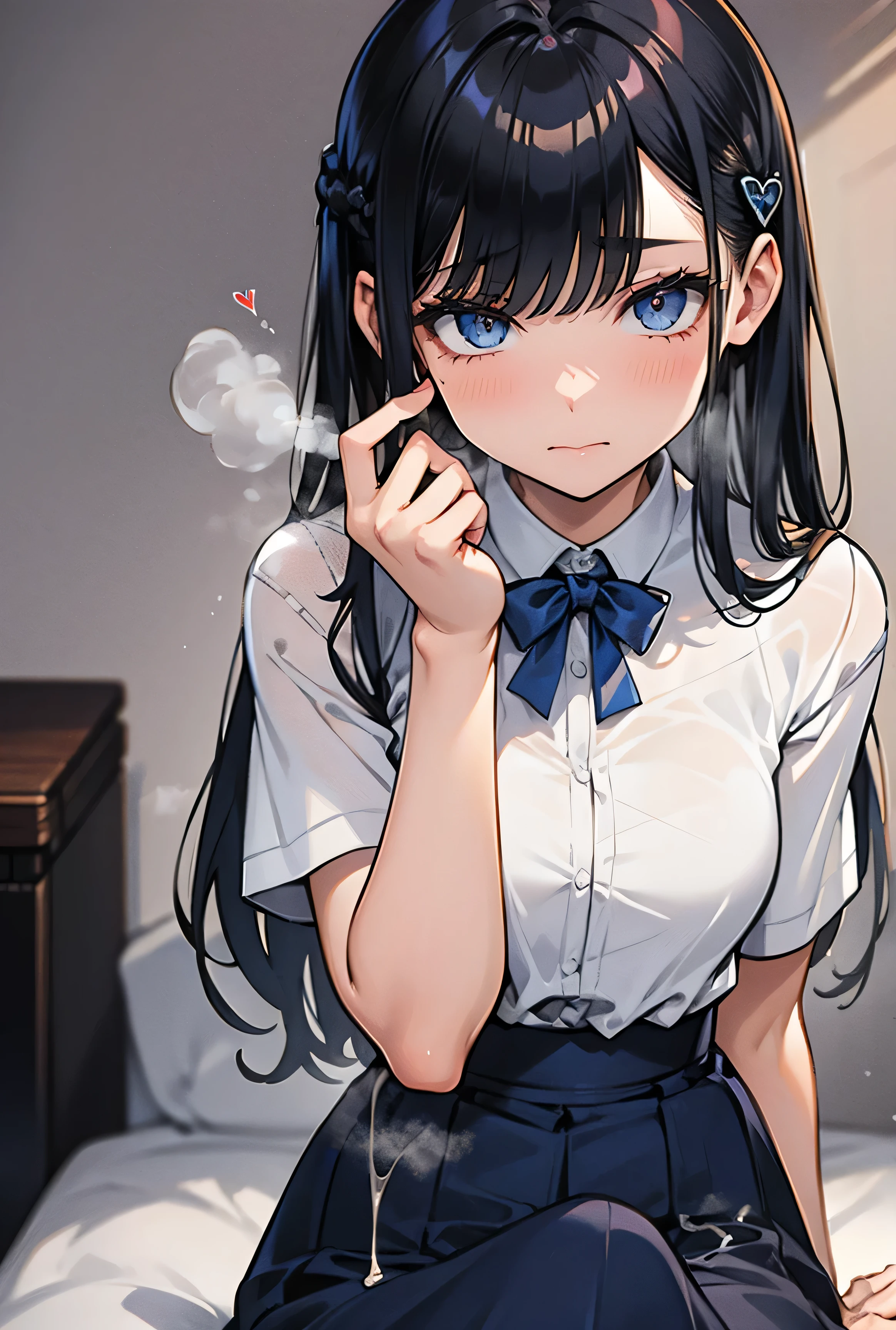 ((masterpiece)), (best quality, HDR, UHD, 8K, ultra-fine painting), (rich contrast), Highly detailed, (Ultra detailed), expressive eyes, cute eyes, perfect face, embarrassed, shiny skin, 1high school student, school uniform, skirt, Standing, bulge, skirt cloth bulge, (futanari:1.0), (excessive cum:1.3), cum through clothing, ((pojecile cum:1.5)), ((spoken heart, steaming body, girl trembling with sexual climax)), School