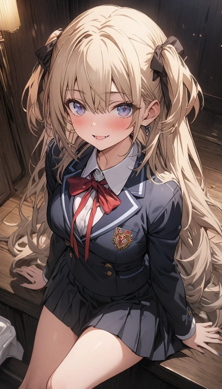 1girl, (rabbit ears elf girl), rabbit ears and elf ears, blond hair, two side up long hair, big female-melons, school blazer uniform, open mouth idol smile,masterpiece,best quality,ultra detailed, very aesthetic, hyper cute line style illustration, 