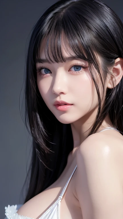 (Age 13, your lustful face:1.5), Third rule, Style - Psycho, girl in white dress, blue eyes, Ultra high resolution, alone, __body parts__ Delicate and realistic skin, big, official art, All-in-one 16K wallpapers, Special details, beauty and aesthetics, beauty, Masterpiece, best quality, In cyberpunk city, Great atmosphere, Calm color palette, Calm mood, soft shadow, shiny hair, Shiny skin, Glow cut, chibi, coordination of finger proportions