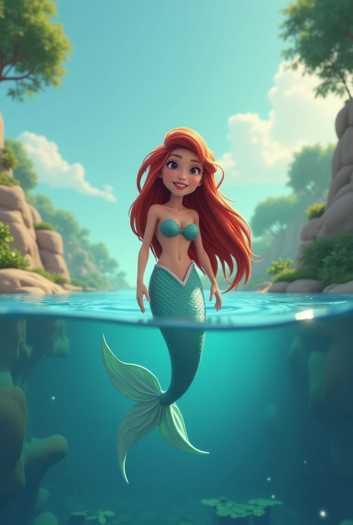 siren (Red hair, cola) explorando en medio de underwater city, underwater city. Coral reefs , back view with her long hair swimming. Coral reef,Beautiful detailed corals,Diverse marine life,vibrant colors,fascinating landscape,,fantasy creature,Seagrass, rays of light filtering through water,Best Quality,4k,8k,High resolution,masterpiece:1.2,ultra detailed,,studio lighting,physically based rendering,extreme detailed description,professional,vivid colors. Details in eyes, method, and body, tail hands