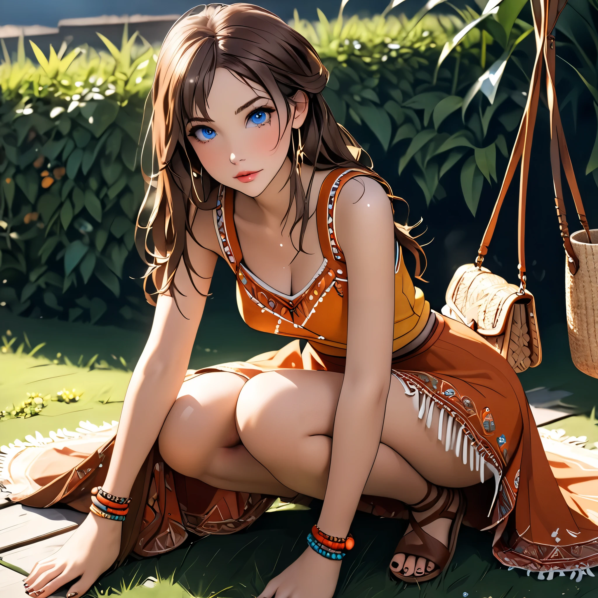 A tribal small girl, big tits, fullbody, perfect anatomy, perfect hands or feets, perfect legs or arms, no extra arms or legs, no extra finger, masterpiece, ultra high quality, 2k quality