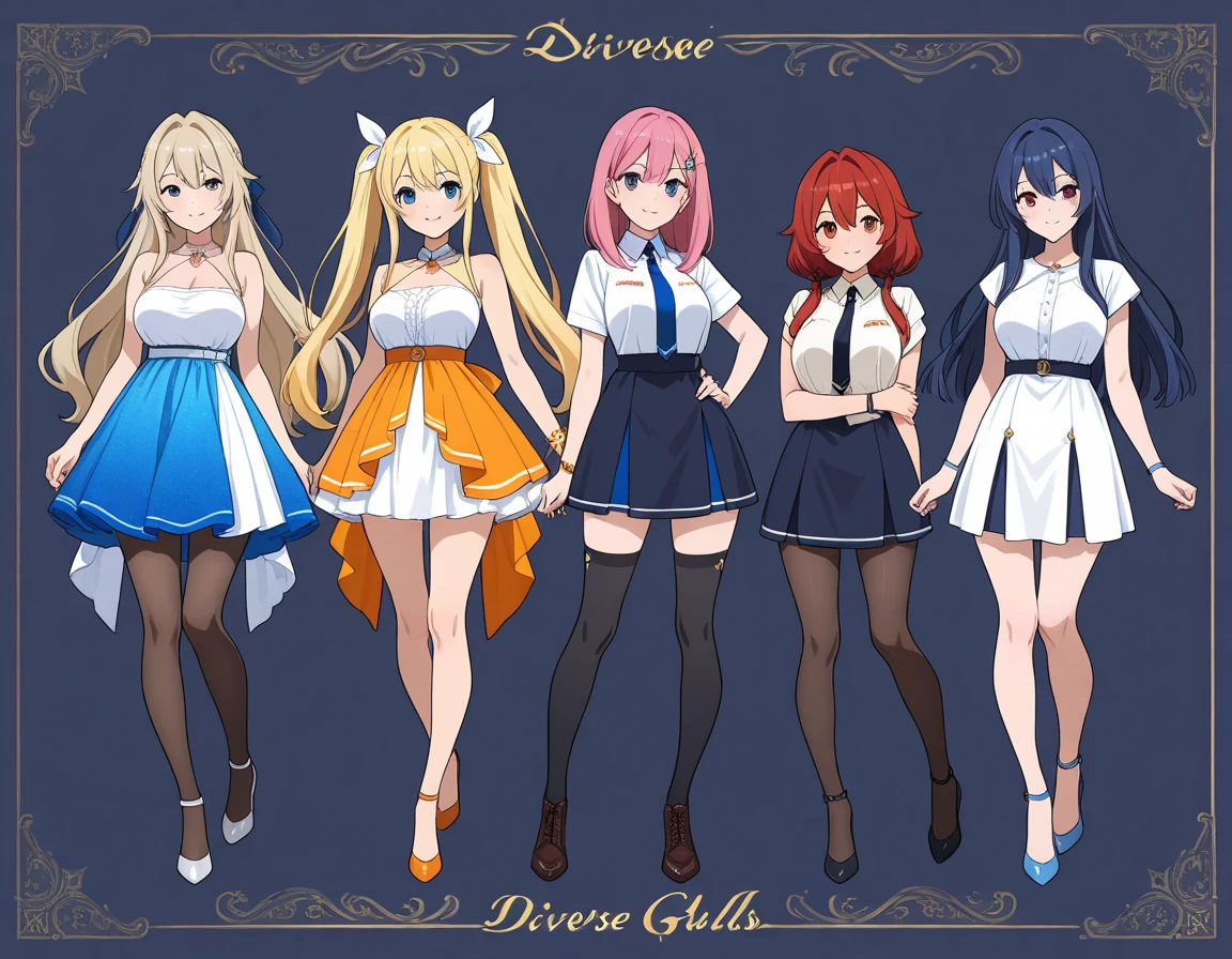 twins sister, hairstyles different, hair colors different, eye colors different, iris colors different, outfit styles different,