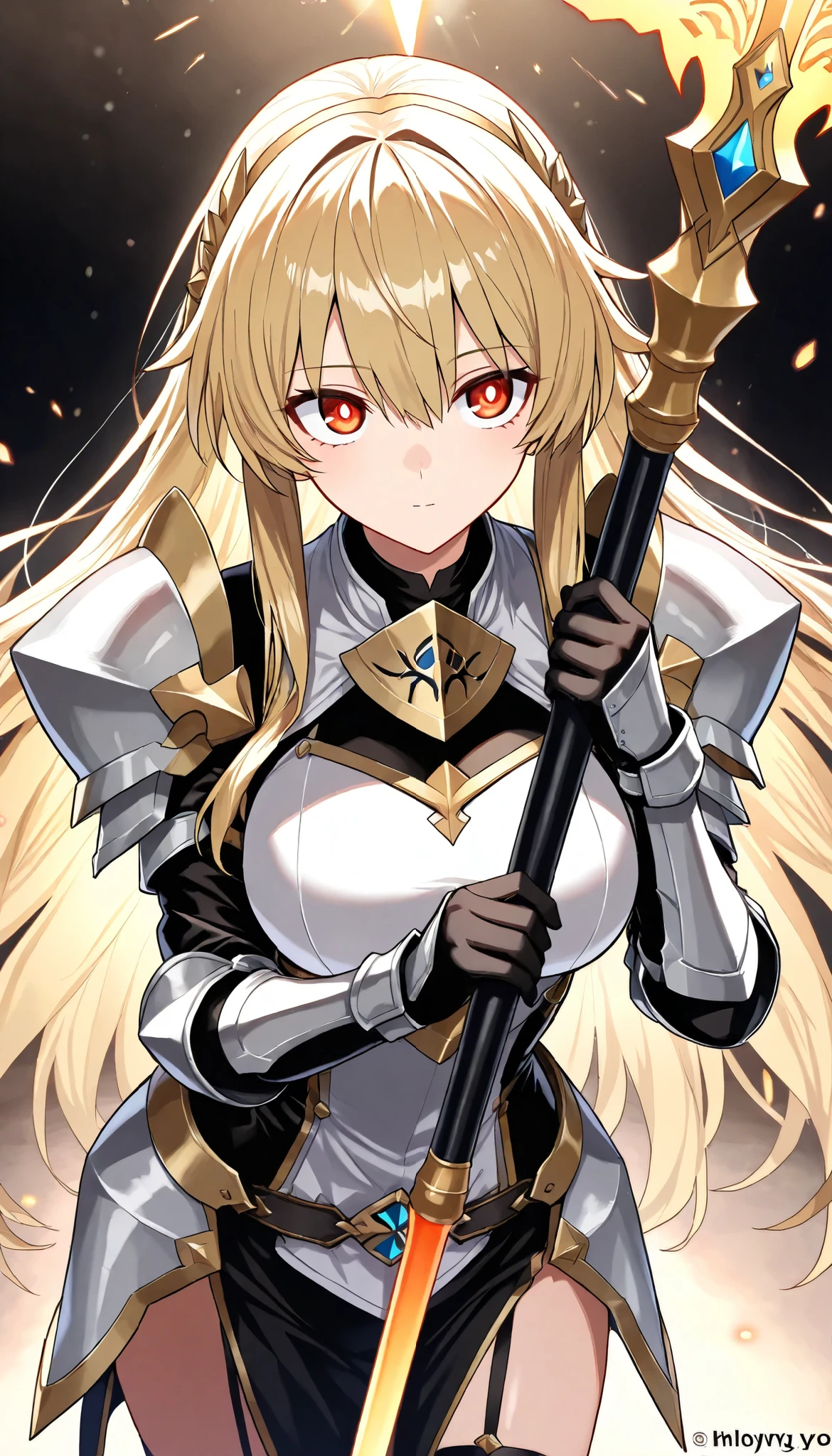 (masterpiece, best quality:1.2), 1woman, solo, \Character "Atlas"\, Holy Knight, with the Holy Spear in hand, (staring at you:1.37), so happy, and bless you,