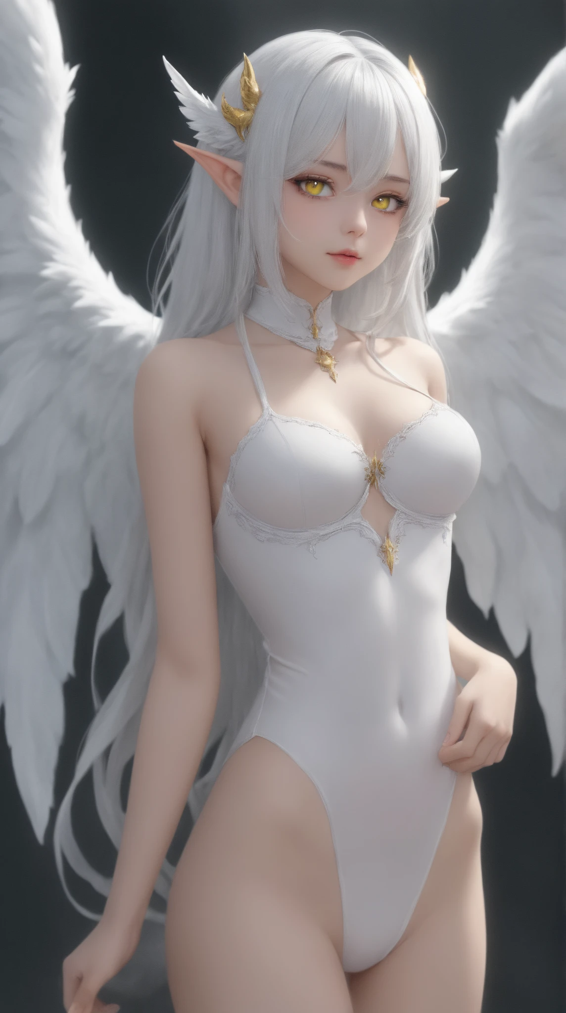 (Obra maestra:1.2), Mejor calidad, (illustration:1.2), (ultra detallado), hiper detalles, (delicado detallado), (detalles intrincados), (cinematic light, Mejor calidad Backlights), Delete line, desde abajo, solista, Cuerpo perfecto, (1 chica), AuthorsDimension - a ((black and white heart)) shape wrapped in shiny white chains ((dark red angel wings)) are behind the heart spreading them the background is black, (constituir), alto contraste, (mejor iluminacion, un extremadamente creado y hermoso), (cinematic light), vistoso,