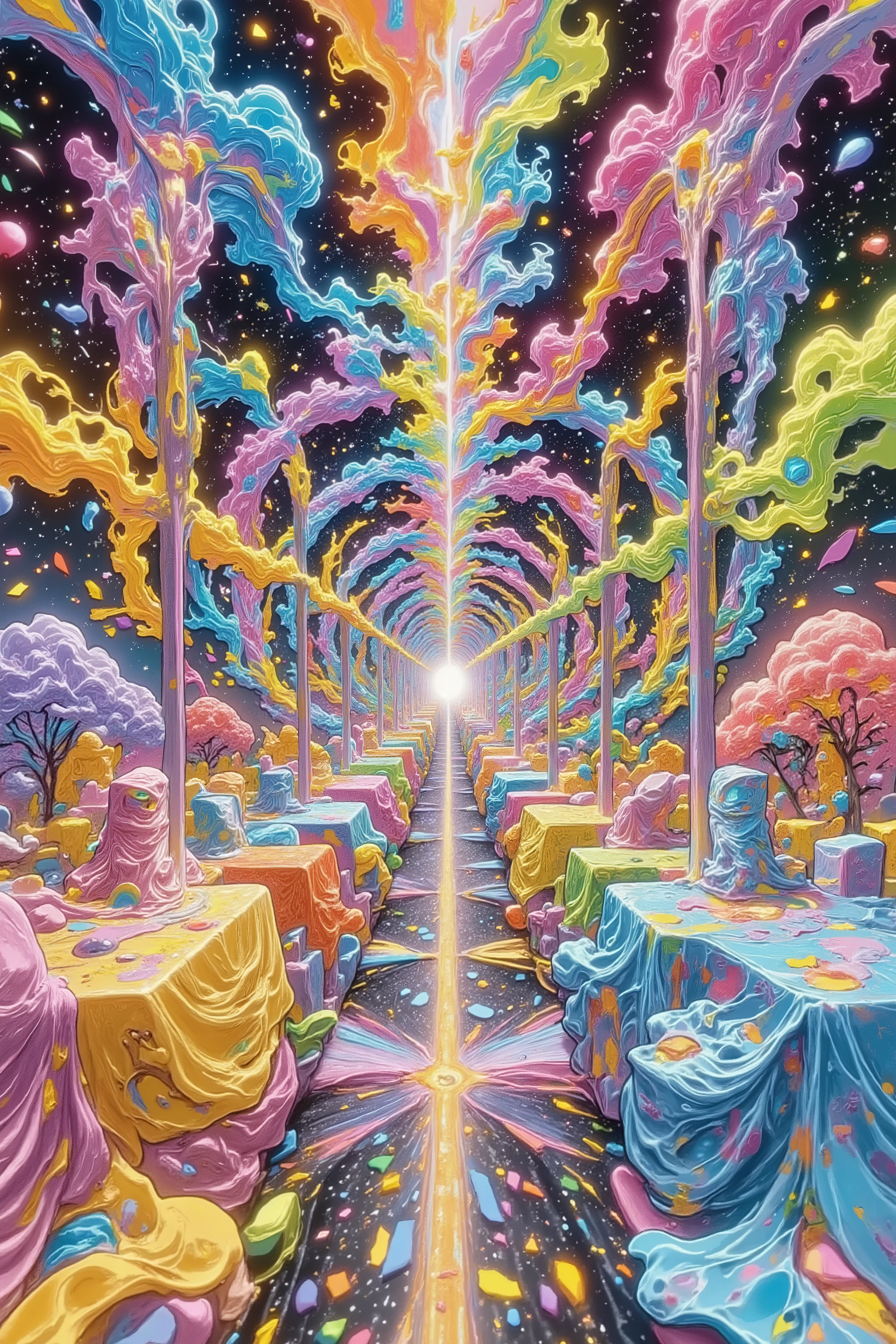 Masterpiece, very detailed, Ultra High Resolution,16k, wallpaper, Installation Art ,Draw a kaleidoscope-like geometric pattern in a mirrored room