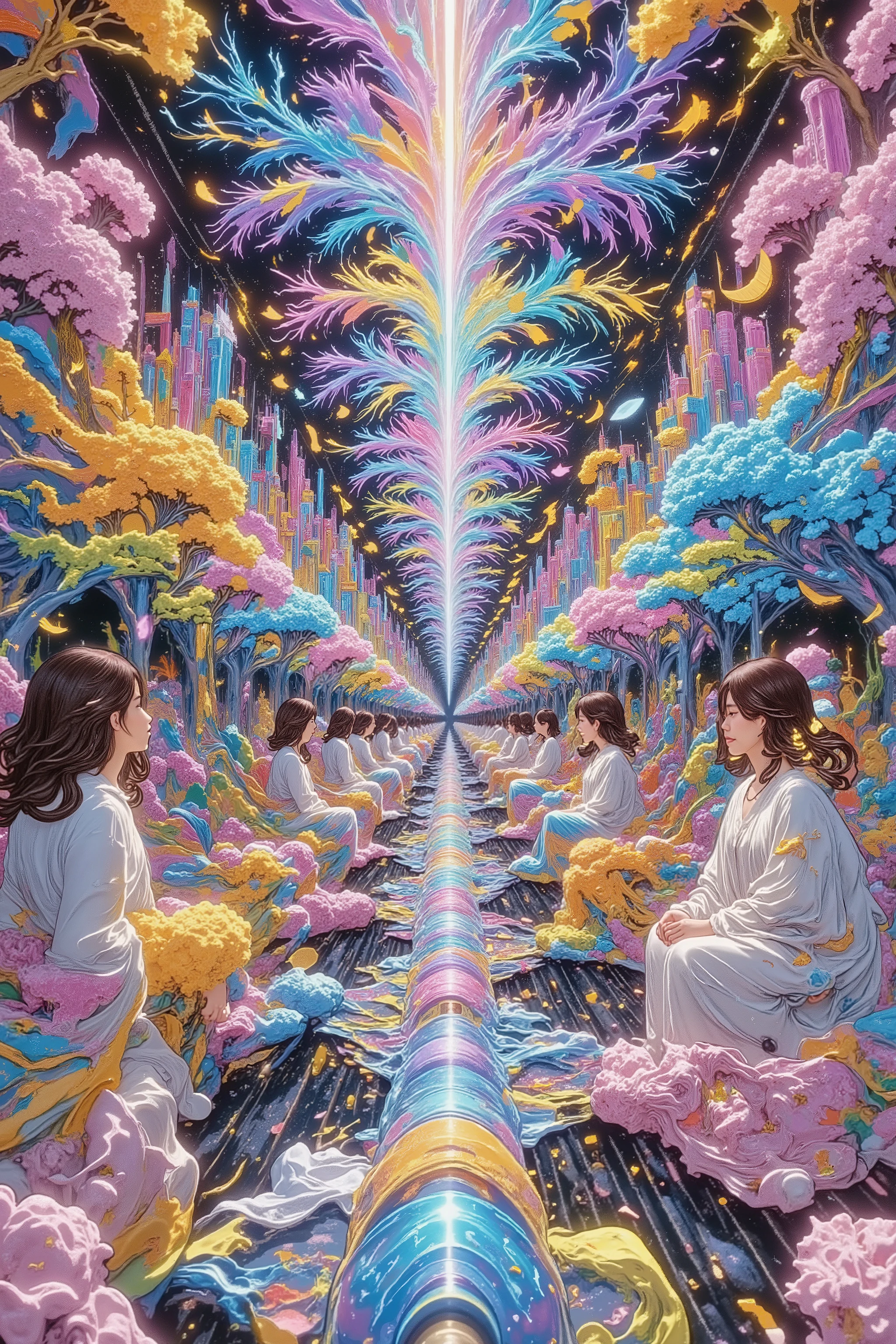 Masterpiece, very detailed, Ultra High Resolution,16k, wallpaper, Installation Art ,Draw a kaleidoscope-like geometric pattern in a mirrored room