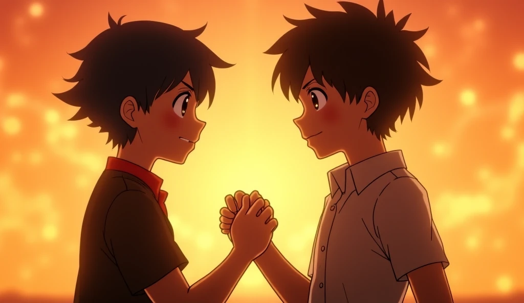 Two boys in love holding hands, while the other boy says "I love you"