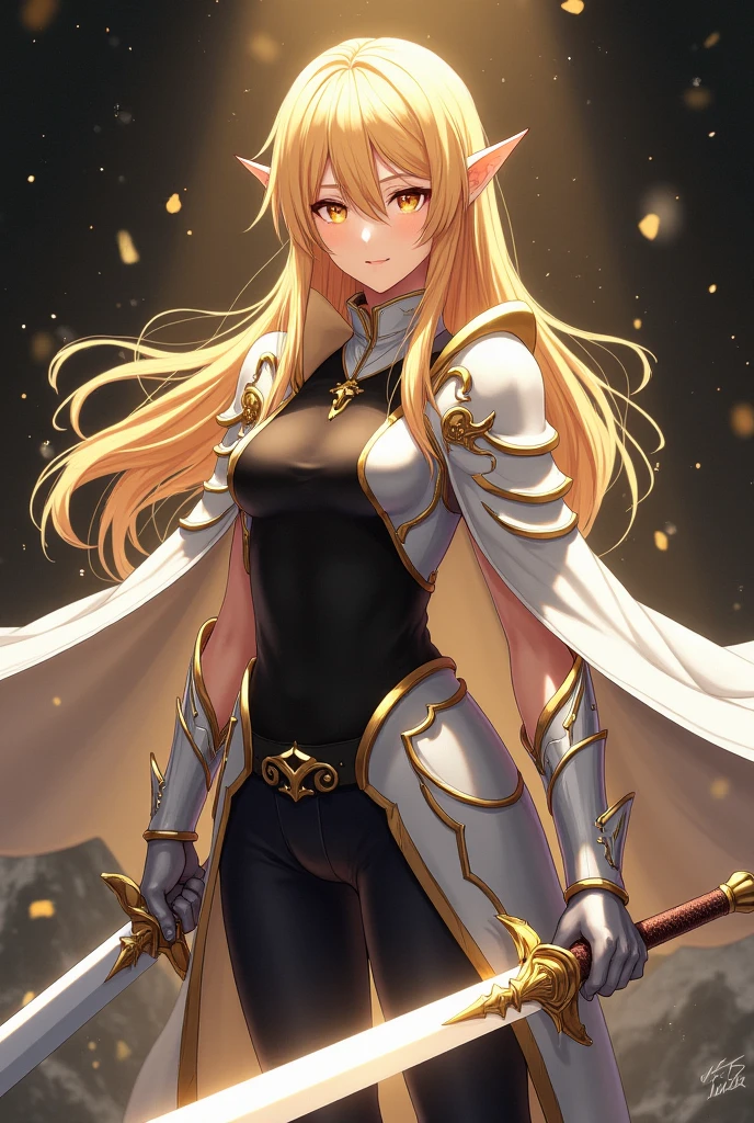 anime, girl single, blonde, red eyes, solo, armor,