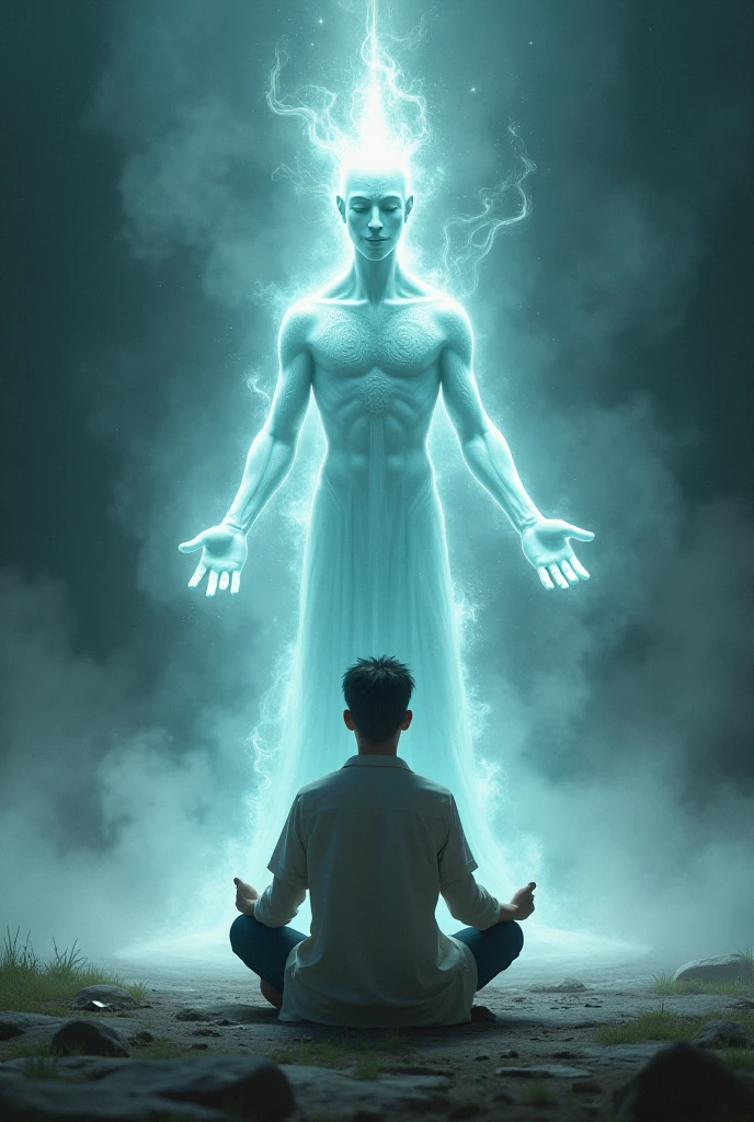 writer Bob Proctor generating a light in his hands that reaches his entire mind with the power of thought