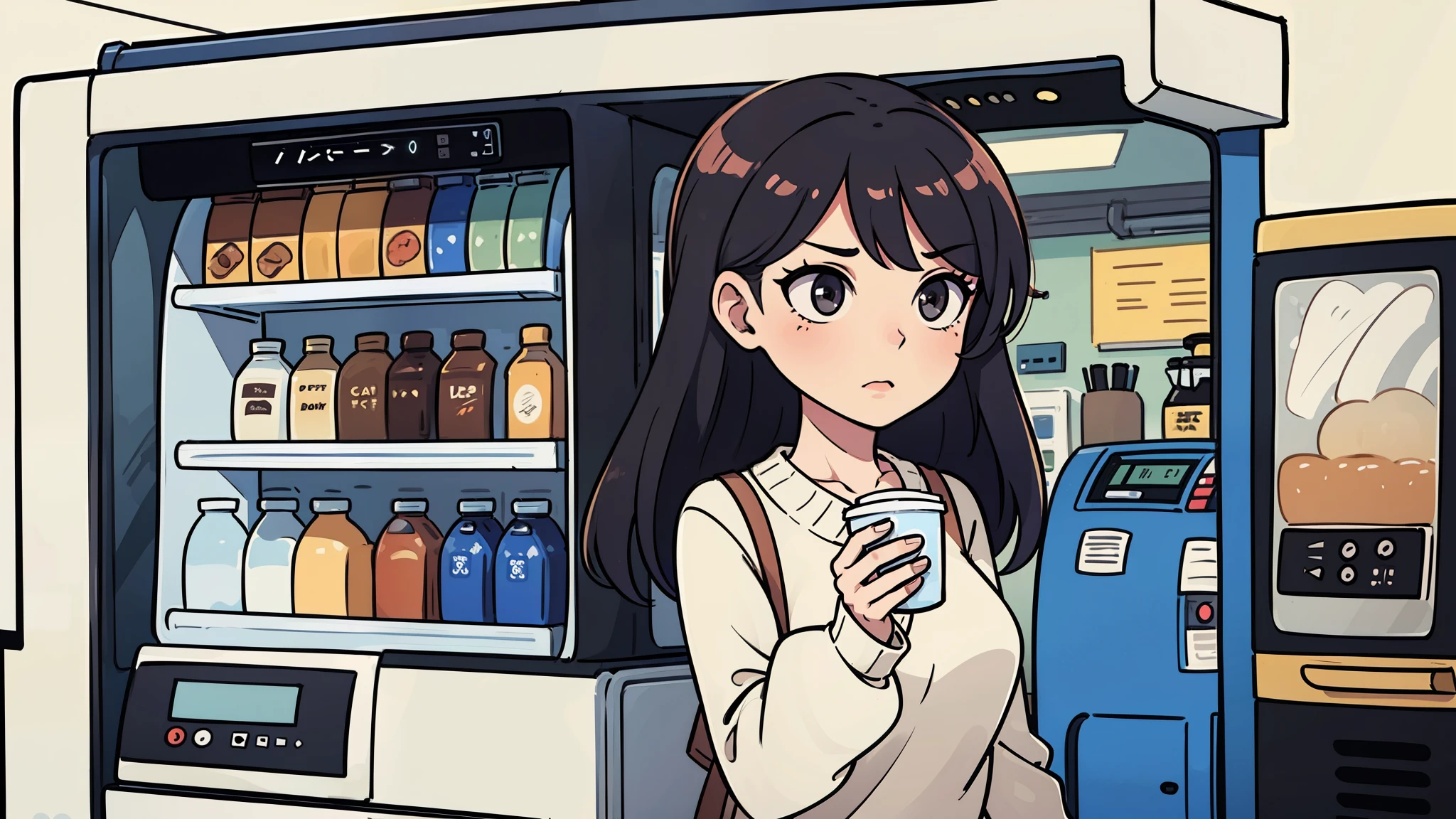 Woman buying coffee at vending machine