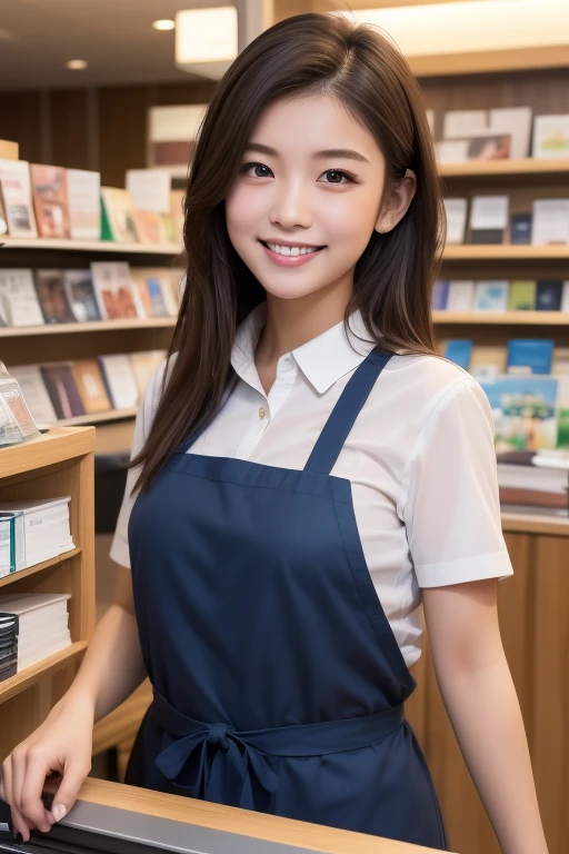 A livestream retailer standing confidently in a modern, well-lit studio, dressed in a professional business attire. The retailer is mature, exuding trustworthiness and professionalism, with a friendly and approachable demeanor. The background includes shelves neatly organized with products, a professional camera setup, and soft ambient lighting enhancing the scene. The retailer is engaging with the audience, smiling and holding a product while explaining its features. The image should have intricate fine details, hyper-realistic textures, and a warm, inviting atmosphere. HDRI for dynamic lighting, 32k UHD resolution, rendered with Blender, capturing every nuance of the scene.