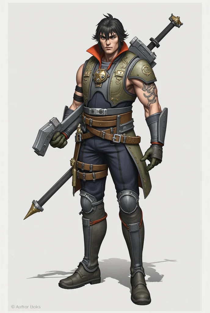tmasterpiece,best qualtiy:1.4,Solo,1 Man with a bazooka,Solo,full bodyesbian,short detailed hair,detailed handsome face,musculature,Cartoon character style,full body concept art,concept art style,hyper-detailed fantasy character,8K,Character pose,high definition detail,3 d model,toon rendering,simple backgound