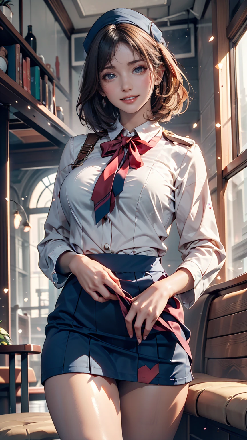 1 woman, brown hair, braid ponytail, sexy, perm, yellow eyes, brown skin, (dark blue high school uniform), (dark blue skirt),summer, happy,small breast, red neckribbon, add_detail:1, add_detail:0, add_detail:0.5,low angle,beautiful legs,cleavage,open shirt, eroticism, sexy, black and white image, between shadows, oil painting, chiaroscuro, sensual, dramatic lighting, moody atmosphere, photorealistic, intricate details, masterpiece, ultra-detailed, high quality, 8k, best quality, realistic, cinematic, dark and brooding, expressionistic, powerful composition, emotional impact, art inspired by Bill Sienkiewicz and Dave McKean
