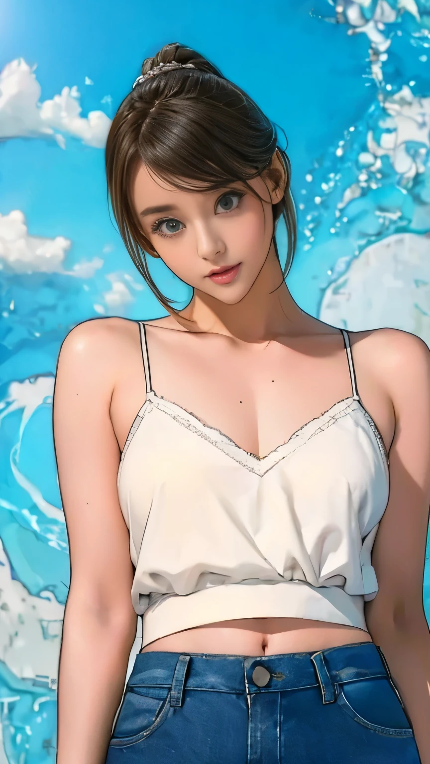 (Best Quality, 8k, 32k, Masterpiece, UHD:1.2), Cute Japan Woman Pictures, 1 Girl, (Big Tits), (Tall Women), (Abs), (Lips), Closed Mouth, (Medium Short Golden Hair), Double Eyelids, Wet Skin, T-Back, Realistic Rays, Beach Nude