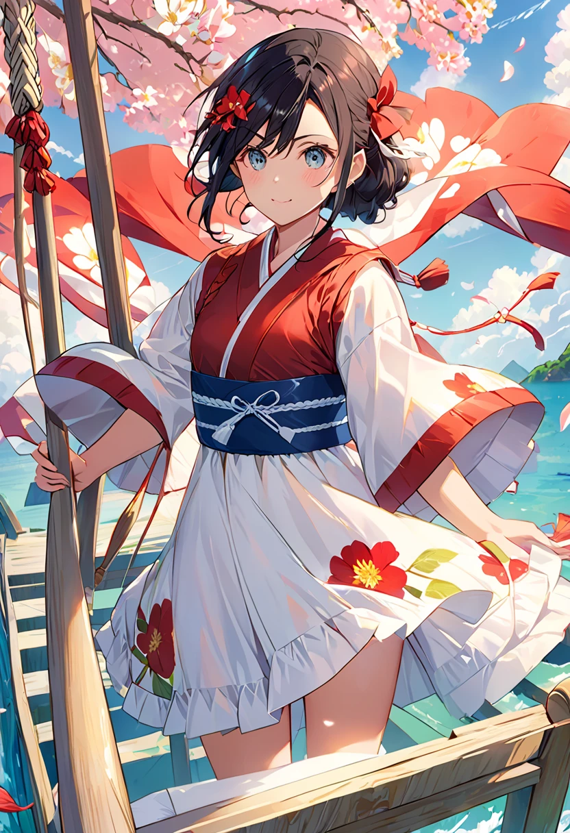 (((masterpiece))),(((High resolution))), (((Perfect Face)))、(((Japan Beauty)))、15 years old, (((Swimwear))), ((Top quality eyes)), Detailed Texture, ((High resolutionの顔)), (Blue sky)