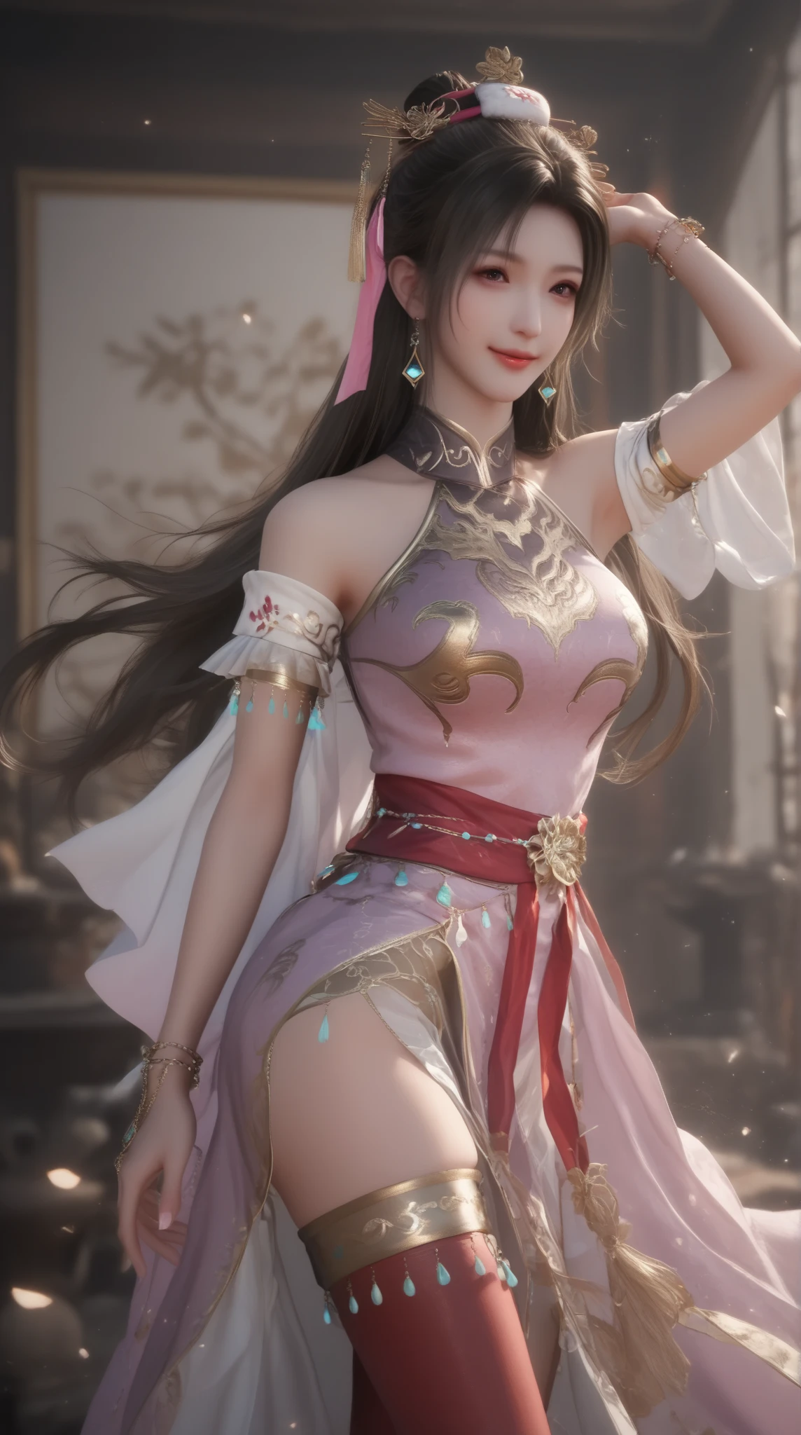 Half-length photo, Very few clothes were worn，translucent，Show belly button，a beautiful woman, messy hair, Full of girly feeling, Symmetrical bun, hair accessories, jewelry, delicate face, eye shadow, purple top, purple, purple, crop navel, purple long skirt, Dunhuang style,Delicate embroidery with a pitiful look, silver jewelry, Silver ribbon, white ribbon, light blue streamer, delicate skin, soft light effect, Hair is fine and smooth, Exquisite details, Eye highlights, White skin, Detailed characterization, Showing thighs，extreme details, quality, thin, thin and long, shattered, hair details, thin bangs, Shawl hair, Right body, shadow, air bangs, Belly button exposed，The skirt is very short，Not wearing，Wearing a bellyband，8k, Ultra-fine, fine fabric texture, soft, soft, smooth texture, Dunhuang style, Exquisite pattern, Correct hand drawing, anatomically correct, precise, night, dark night, light, Tyndall effect, Ray tracing, heads up display